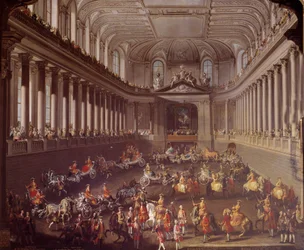 A bécsi spanyol manézs körhinta a franciák 1763-as prágai vereségét ünnepli, a fehér lovon osztrák Marie Teréz (1717-1780) képviselteti magát Martin Meytens (1695-1770) iskolájának festménye, 18. század Bécs. Kunsthistorische Mus