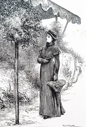 Egy nő magyalt vásárol karácsonyi dekorációhoz. Írta: Mary Ellen Edwards (1838-1934) angol művész