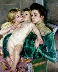 Gyermekek simogatása. Mary Cassatt (1845-1926) festménye.