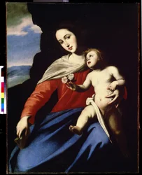 A Szűz és a Gyermek (Szűz és Gyermek). Massimo Stanzione festménye (1585 körül-1658 körül). Olajfestmény