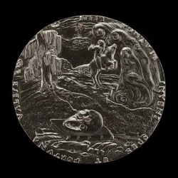 Könyv, koponya, csontok és lovas tájban [fordítva], 1526.