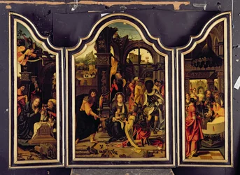 Triptichon; A mágusok imádása; A születés és a bemutató a templomban; Az Angyali üdvözlet