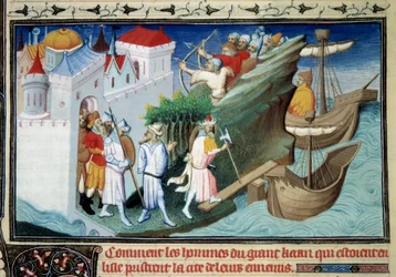 A Nagy Kán a japánok ellen, vagy „Hogyan vették el ellenségeik városát a Nagy Kán emberei, akik körülvették a Szigetet”. Marco Polo (1254-1324) "" A csodák könyvéből"" című miniatűr. Egerton mestere megvilágította