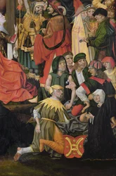 A katonák sorsot húznak Krisztus ruháiért, részlet A keresztre feszítésből, 1500 körül (lásd: 148971 és 150815)