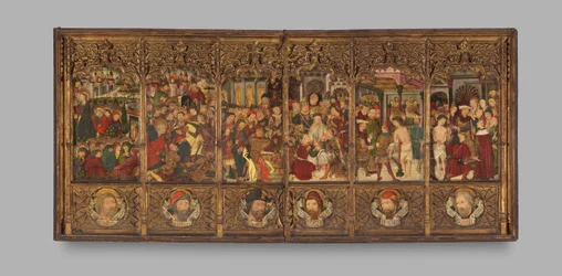 Oltárkép retablo a Passió jeleneteivel, 15. század második fele.