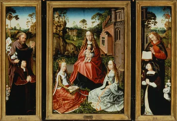 Madonna és gyermek szentekkel és adományozókkal (olaj a panelen)