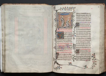 A Gotha Misekönyv: Fol. 65r, A templom és a zsinagóga, c. 1375.