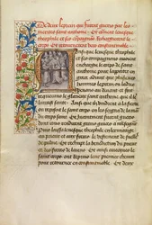 A kezdet: Szent Antal testének Konstantinápolyba szállítása és két leprás meggyógyulása a szent testének megérintése után.