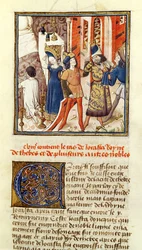 Ms 622 fol.12 Jocasta, Théba királynője, a "Des Hommes Illustres"-ből (pergamen)