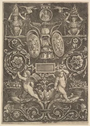 Dísztábla, alsó szakaszon bőségszarukon álló putti, 1530-60.