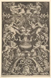 Dísztábla putti, kecske és egyéb figurákkal, 1530-60.
