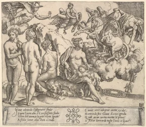 Jobbra lovaskocsiról zuhanó Jupiter, Ganymedes sas alakban..., 1530-60.