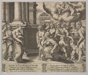 2. tábla: a Psychének isteni tiszteletet adó emberek, a Psyché meséjéből, 1530-60.
