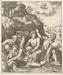 Folyóistenek vigasztalják Péneust lánya, Daphne elvesztése miatt az Apo történetéből..., 1530-60.