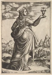 A Magdolna jobbra fordulva, felemelt jobb kezében tégely, 1530-60.