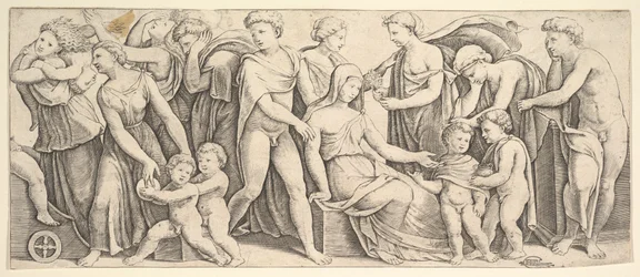Jászon és Creusa esküvője, balra Médea viszi gyermekeit, 1530-60.