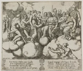 Vénusz és Ámor ügyüket könyörögve Jupiter és más istenek jelenlétében