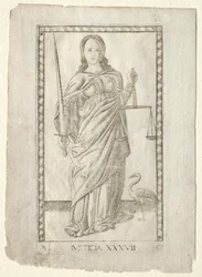 Justice from the Tarocchi, B sorozat: Cosmic Principles & Virtues, 37. szám, 1467 előtt.