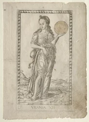 Uránia csillagászat a Tarocchi D sorozatból: Apollo and the Muses, #12, 1467 előtt.