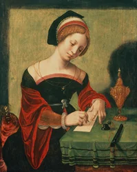 Hölgyportré, mint Magdolna (tempera, tábla)