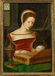 Hölgy a klavikordnál. A kenőcsös edény a Staint Mary Magdalen attribútuma (festmény vászonra)