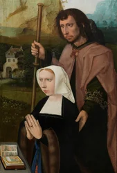 Részlet a Szűzanya és Gyermeke jobb oldali táblájáról Szent Katalinnal és Szent Borbálával, 1520-25 körül (olaj, tábla)