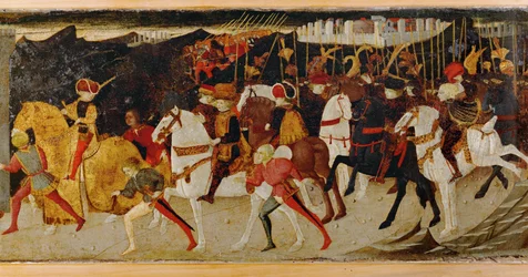 Lovas lovas csoport (tempera, fa)