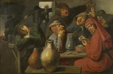 Egy kocsma belseje, Parasztok körbejárása, 1635 körül (olaj, panel)