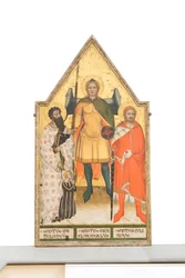 Szent Mihály arkangyal, Bartholomaiosz, Julián és az adományozó, 1360-1365 körül (tábla)