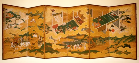 Tales Of Genji, 1650 körül (tinta, színes és aranylevél papíron, hatszoros képernyő)