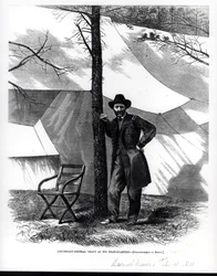 Ulysses S. Grant altábornagy a főhadiszállásán, illusztráció a „Harper