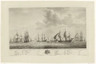Holland háborús flotta Rammekensnél, 1782-1783 Kilátás az ország hadihajóira, Van Kruyne ellentengernagy parancsnoksága alatt a rammekensi úttesten, in den Jaare 1782 és 1783 (cím a tárgyon)