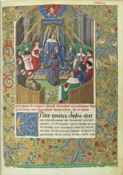 Xenophón Anabasis című műve Claude de Seyssel fordításában: dedikációs jelenet, a kézirat a fordító ajándéka XII. Lajosnak.