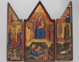 Madonna és a szentekkel trónoló gyermek... , a Születés alatt pedig..., kb. 1380-90.
