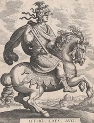 8. tábla: Otho császár lóháton, „Az első tizenkét római császár”-ból, Tempes után..., 1610-50.