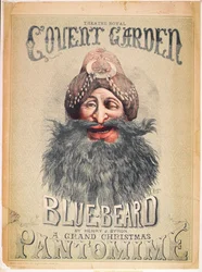 Poszter a „Kék szakáll” karácsonyi pantomimjához, Henry J. Byron producere a Theatre Royal-ban, Covent Garden, 1860 körül