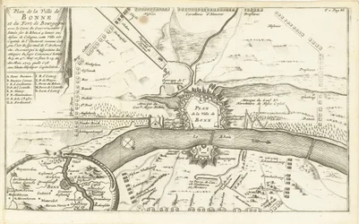Beleg van Bonn, 1703 Bonne városának és Burgundia erődjének térképe (...) (cím a tárgyon)