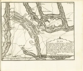 Salak Ramilliesnél, 1706 A városi kastély és a Huy-erőd terve, amelyet S.A.E. hadseregei ostromoltak. de Baviere & du Marechal de Villeroy, 1705. május 26. (cím a tárgyon)