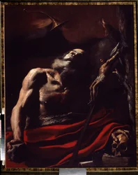 Szent Jeromos. Mattia Preti Il Cavaliere Calabrese (1613-1699) festménye (Vanita). Olajfestmény. Olasz művészet, barokk stílus. Oranienbaum Palota Múzeum Lomonoszovban, Oroszországban.