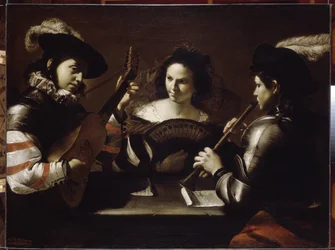 Koncert. Mattia Preti (1613-1699) festménye, olaj, vászon, 1630 körül. Olasz művészet