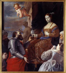 Sophonisbe (Kr. e. 235-203) bevette a mérget. Massinissa inkább megmérgezte feleségét, Sophinisbét, Numidia királynőjét, ahelyett, hogy Rómába szállította volna. Mattia Preti festménye (1613-1699) Ec. Ital.