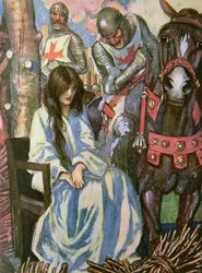 Mount Thee Behind Me On My Steed - The Gallant Horse that Never Failed His Rider, illusztráció az "Ivanhoe For Boys and Girls" című könyvből, Alice Jackson újragondolása, pub. 1924
