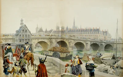 Franciaország története: Fia, XIII. Lajos, Marie de Medicis (1575-1642) és lakosztálya 1617-ben elhagyta Párizst Blois kastélyába száműzve. Maurice Leloir (1853-1940) illusztrációja a „Richelieu”-ban”