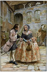 Az első találkozás - Prévost abbé (1697-1763) francia író „Manon Lescaut és Des Grieux lovag története” című művében. Metszet Maurice Leloir rajzai nyomán (1885).