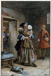Kórházlátogatás – Abbe Prevost (1697-1763), francia író „Manon Lescaut és a Chevalier Des Grieux története” című művében. Metszet Maurice Leloir rajzai alapján (1885).