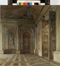 A Versailles-i palota előszobája (Vestibule in the Palace of Versailles). Maurice de Lobre festménye (1862-1951)