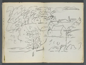 Sketchbook, The Dells, 127. szám, 108. és 109. oldal: Tájkép házakkal