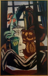 Atelier asztallal és poharakkal