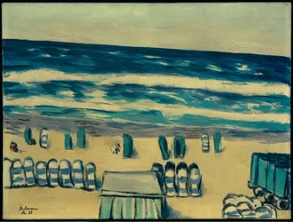 Kék tenger, strandszékekkel