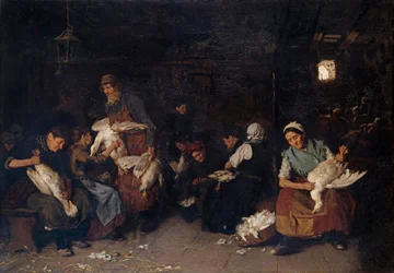 ""Paysannes plumant des oies"" (Libatépő nők) Max Liebermann festménye (1847-1935) Olaj, vászon 1872 Méret 119,5x170 cm Állami Múzeumok, Berlin